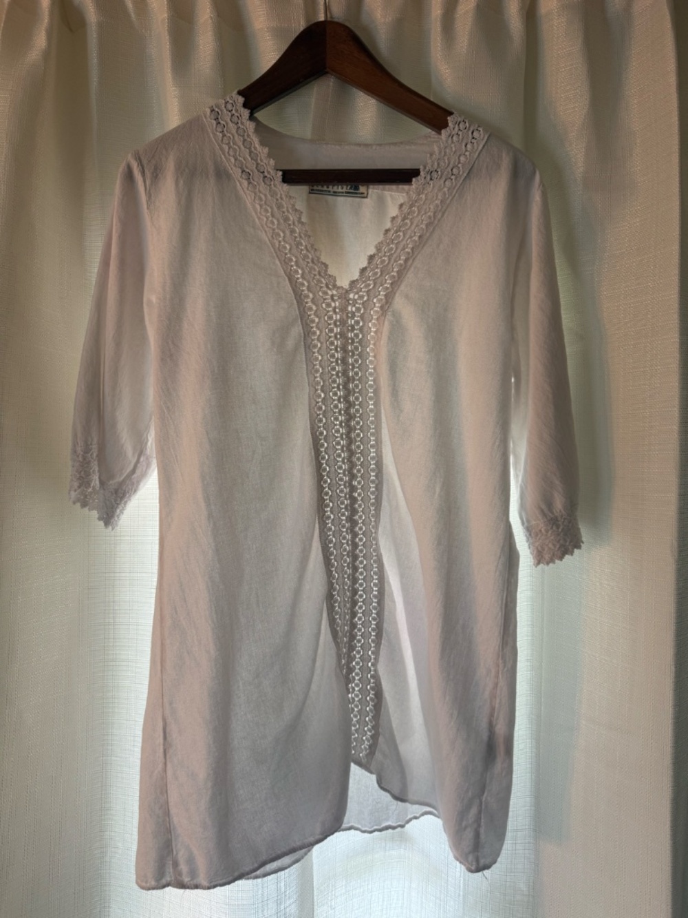 Seaspice White Peruvian Cotton Lace Trim Tunic Cover Up Top Size Large